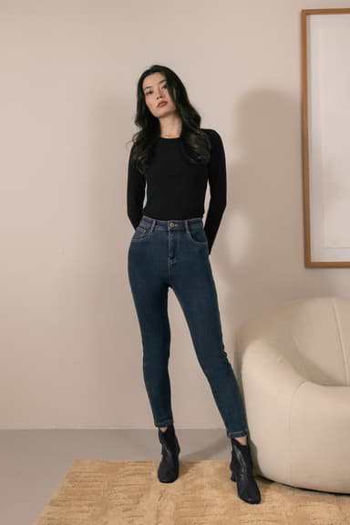 HEAT HUGGER THERMAL FLEECE SKINNY DENIM JEANS - PETITE (DARK WASHED)