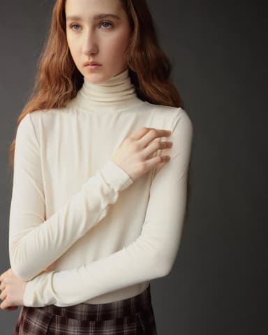 ROLL NECK JERSEY TOP - IVORY